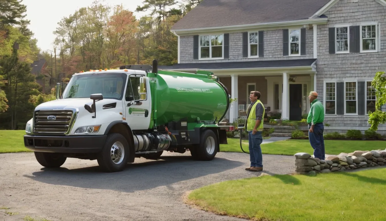 A friendly septic provider speaking with a homeowner beside a pumping truck in Aliquippa